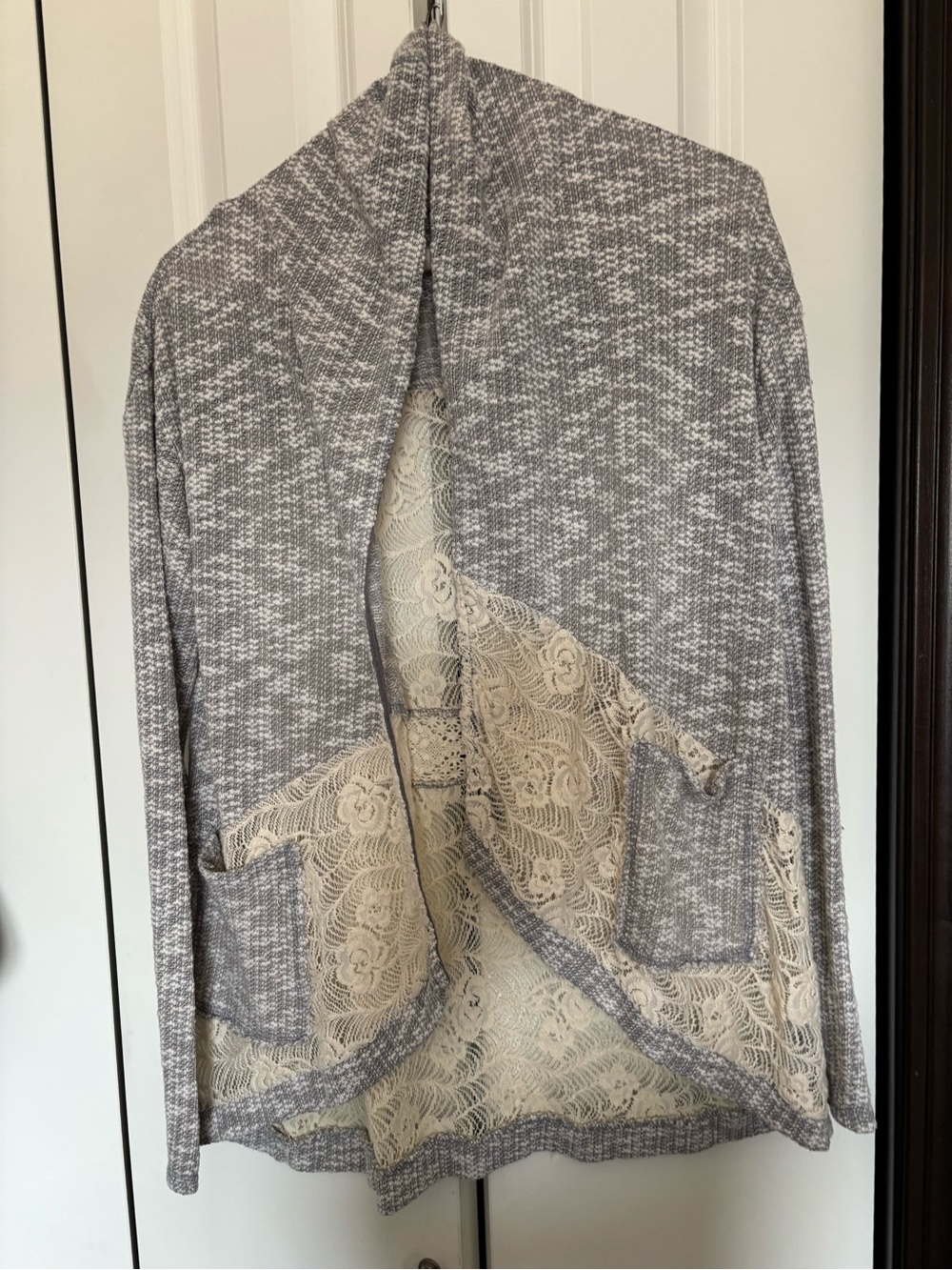 Miss Me Gray Knit Cardigan with Cream Trim